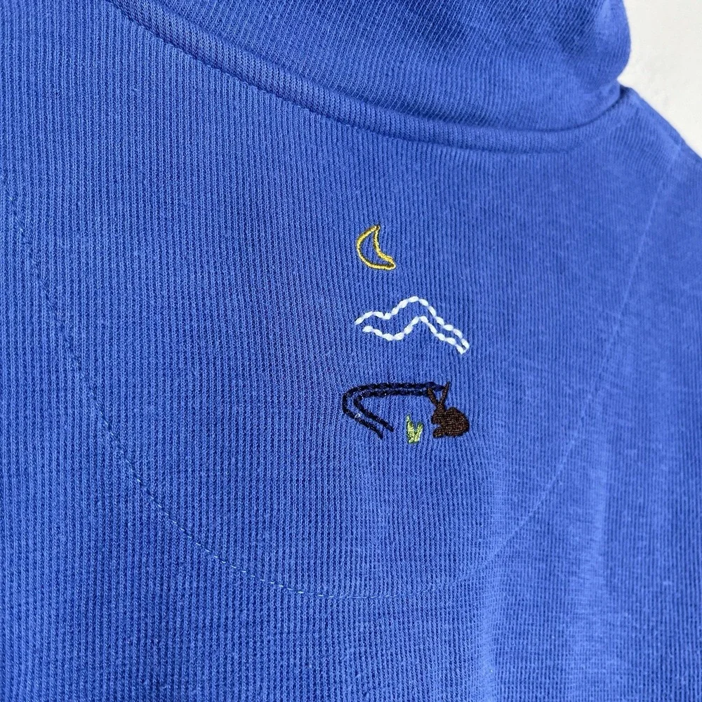 womens quarter zip Pullover Blue Embroidered Preppy Cottage‎ VTG L 90s Nature - Picture 6 of 7